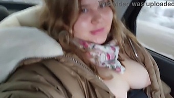 Chubby Babe With Huge Boobs Pleasures Herself In The Backseat