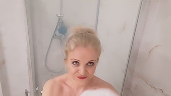 Elder Blonde Babe With Large Breasts Enjoys A Hot Shower