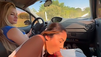 Two Seductive Babes Pleasure Me In Their Car And Share My Cum