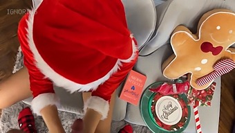Seductive European Babe Delivers An Amazing Handjob In A Tiny Skirt And Santa Costume Before Indulging In Testicle Play