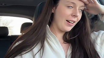 Public Self-Pleasure With A Brunette Using Her Vibrator At Tim Horton'S Drive Thru